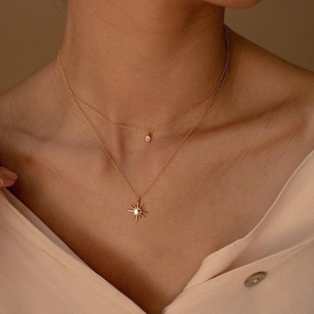 14K Gold Plated 2-Piece Star Layered Necklace Set — Minimalist Celestial Design